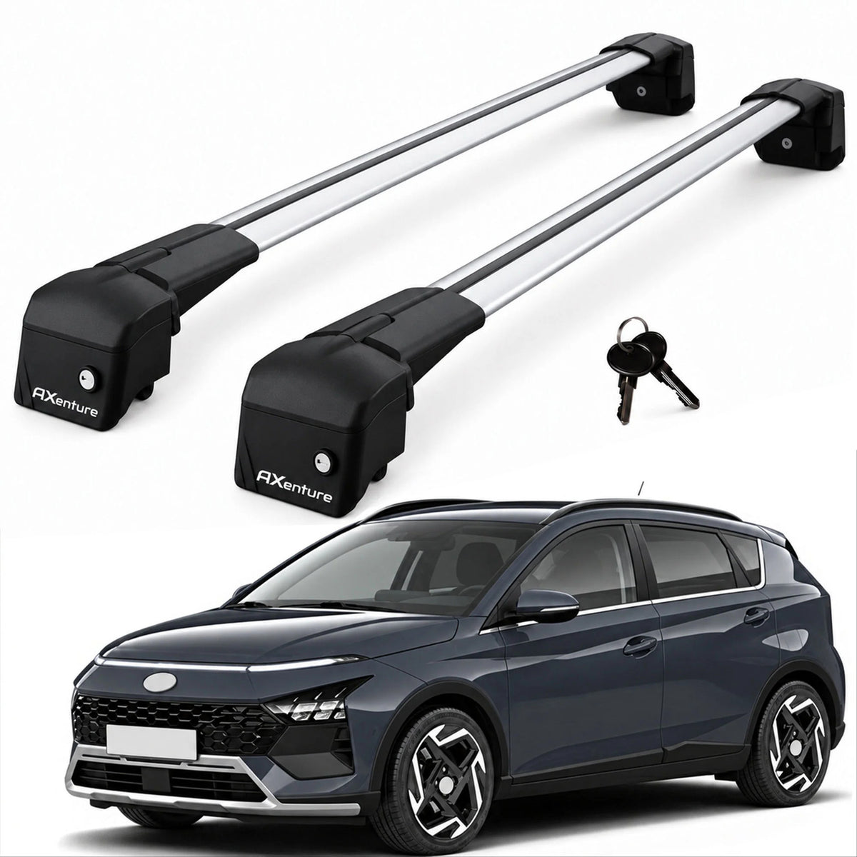 Car Roof Bars for Hyundai Bayon 2021-2026 Lockable Roof Rack Grey 2 Pcs