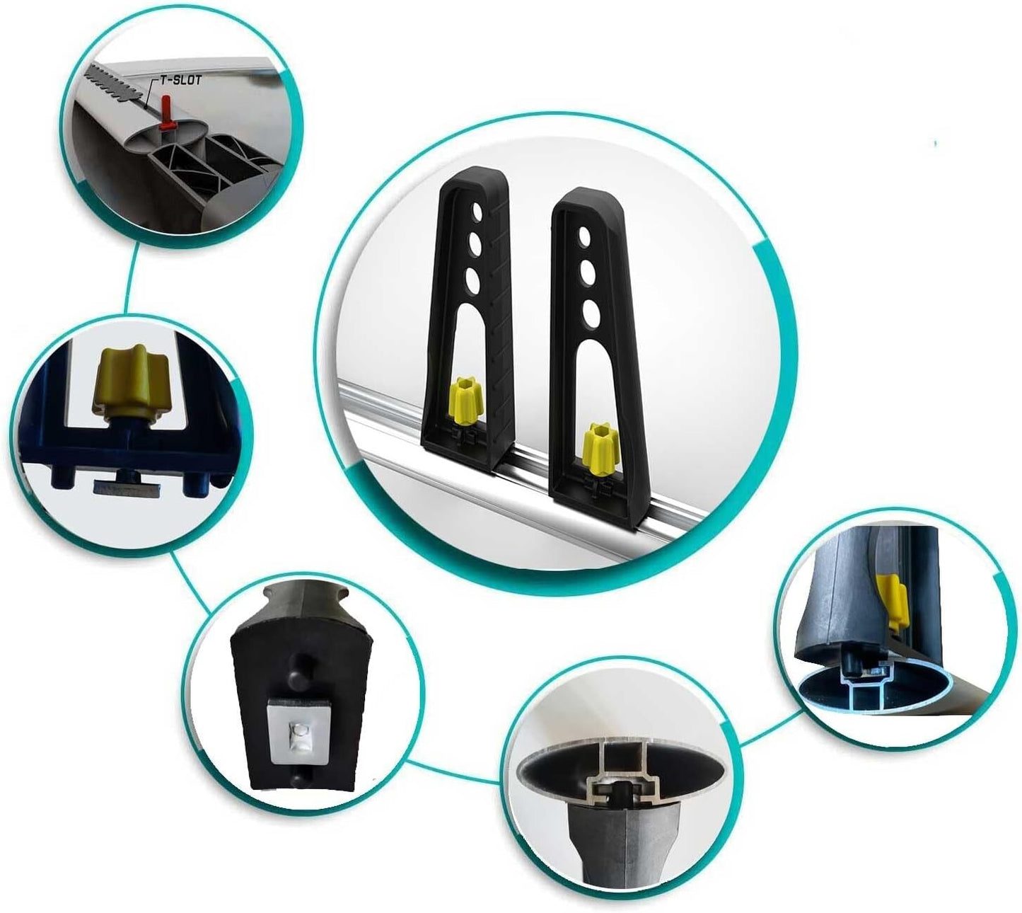 Roof Bar Ladder Rack - Set of 4 Load Stops, Compatible with T-Track Cross Bars