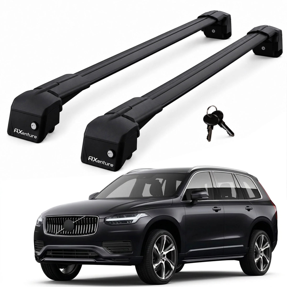 Car Roof Bars for Volvo XC90 SUV 2016-2025 Lockable Roof Rack Black 2 Pcs