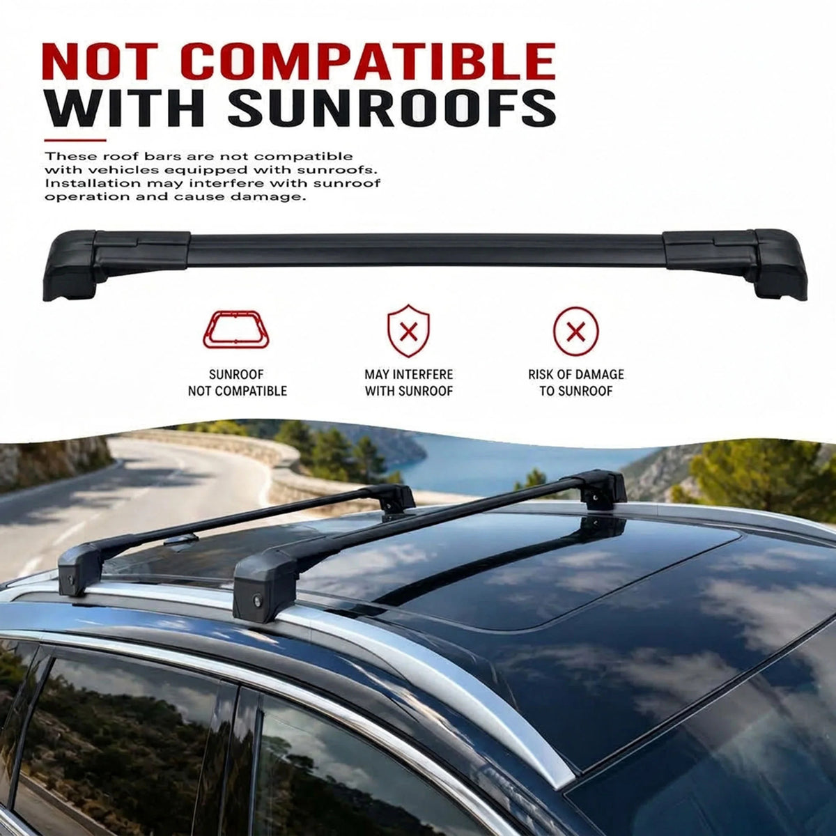 Car Roof Bars for Kia EV3 2024+ Lockable Roof Rack Cross Bars Black 2 Pcs