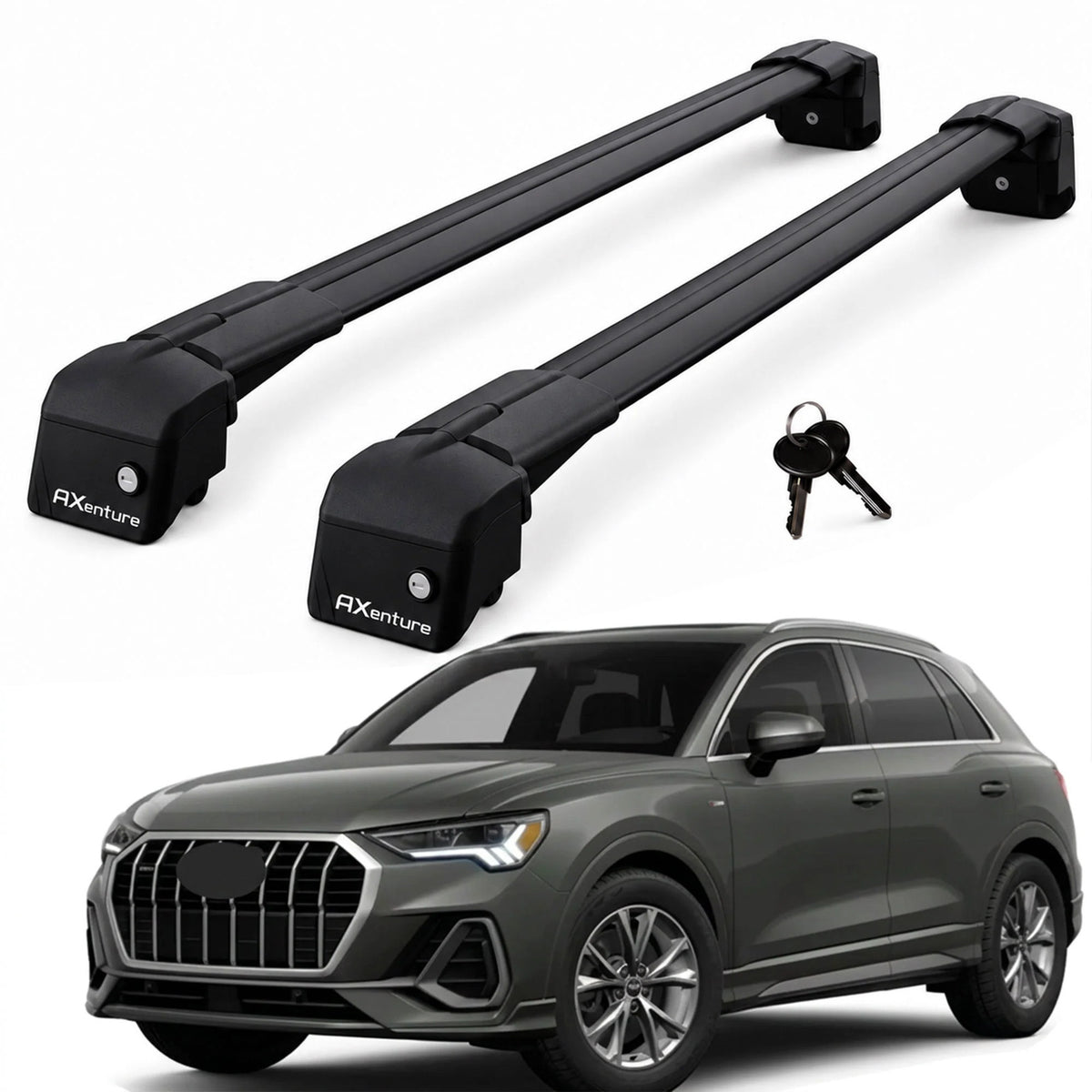 Car Roof Bars for Audi Q3 MK2 F3 2018-2025 Lockable Roof Rack Black 2 Pcs