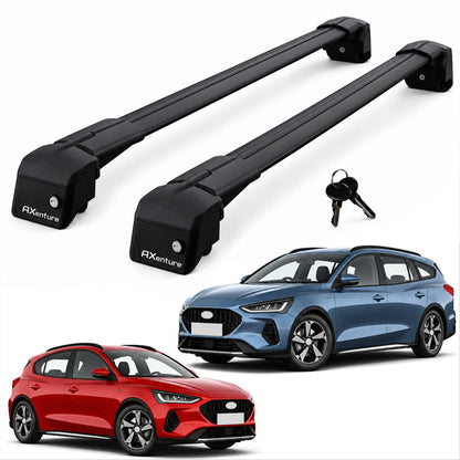 Car Roof Bars for Ford Focus Estate HB 2019-2025 Lockable Roof Rack Black 2 Pcs