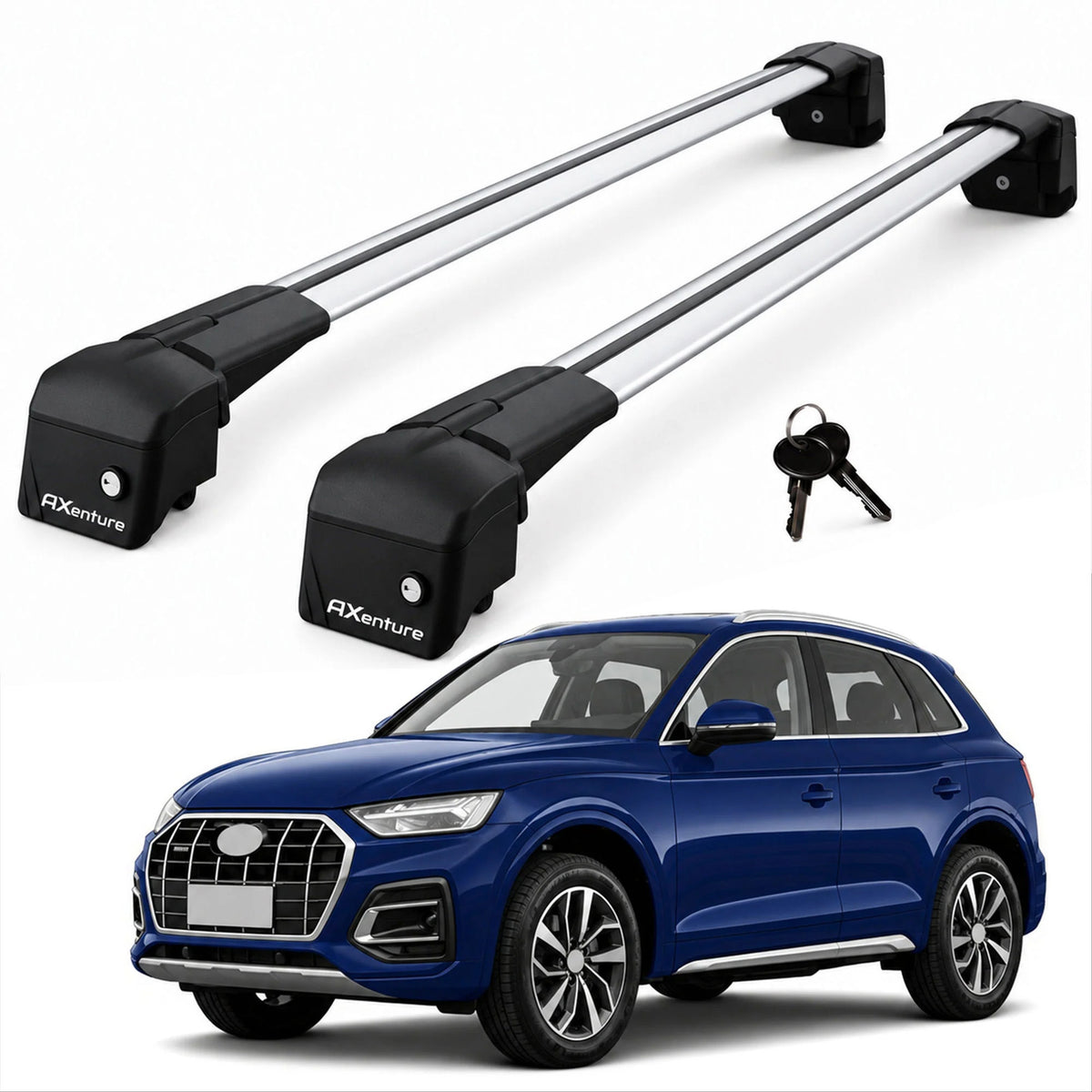 Car Roof Bars for Audi Q5 MK2 FY 2018-2025 Lockable Roof Rack Grey 2 Pcs