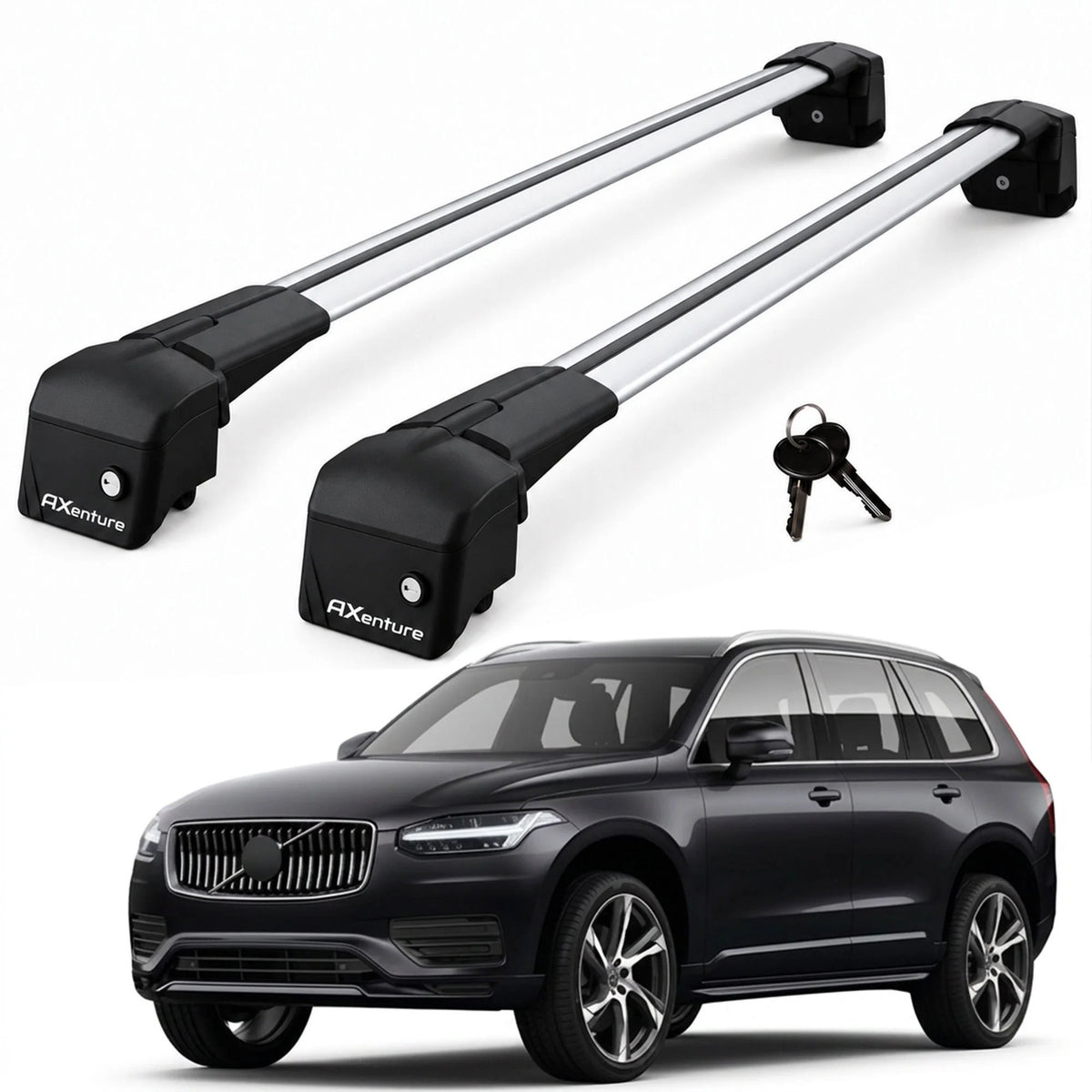 Car Roof Bars for Volvo XC90 SUV 2016-2025 Lockable Roof Rack Grey 2 Pcs