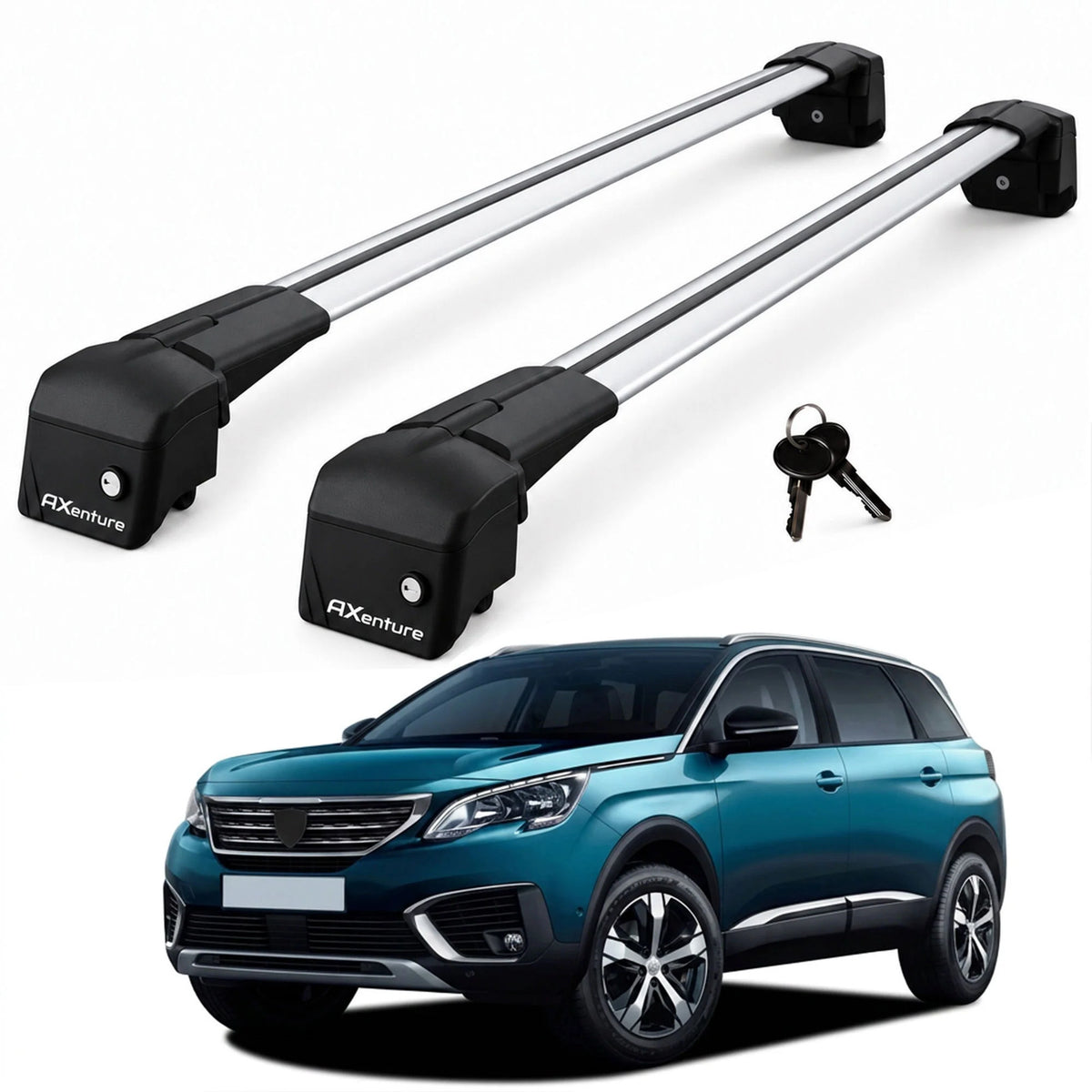 Car Roof Bars for Peugeot 5008 P87 2017-2024 Lockable Roof Rack Grey 2 Pcs