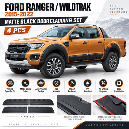 Side Door Cladding for Ford Ranger 2015-2022 4pc Black ABS Body Mouldings