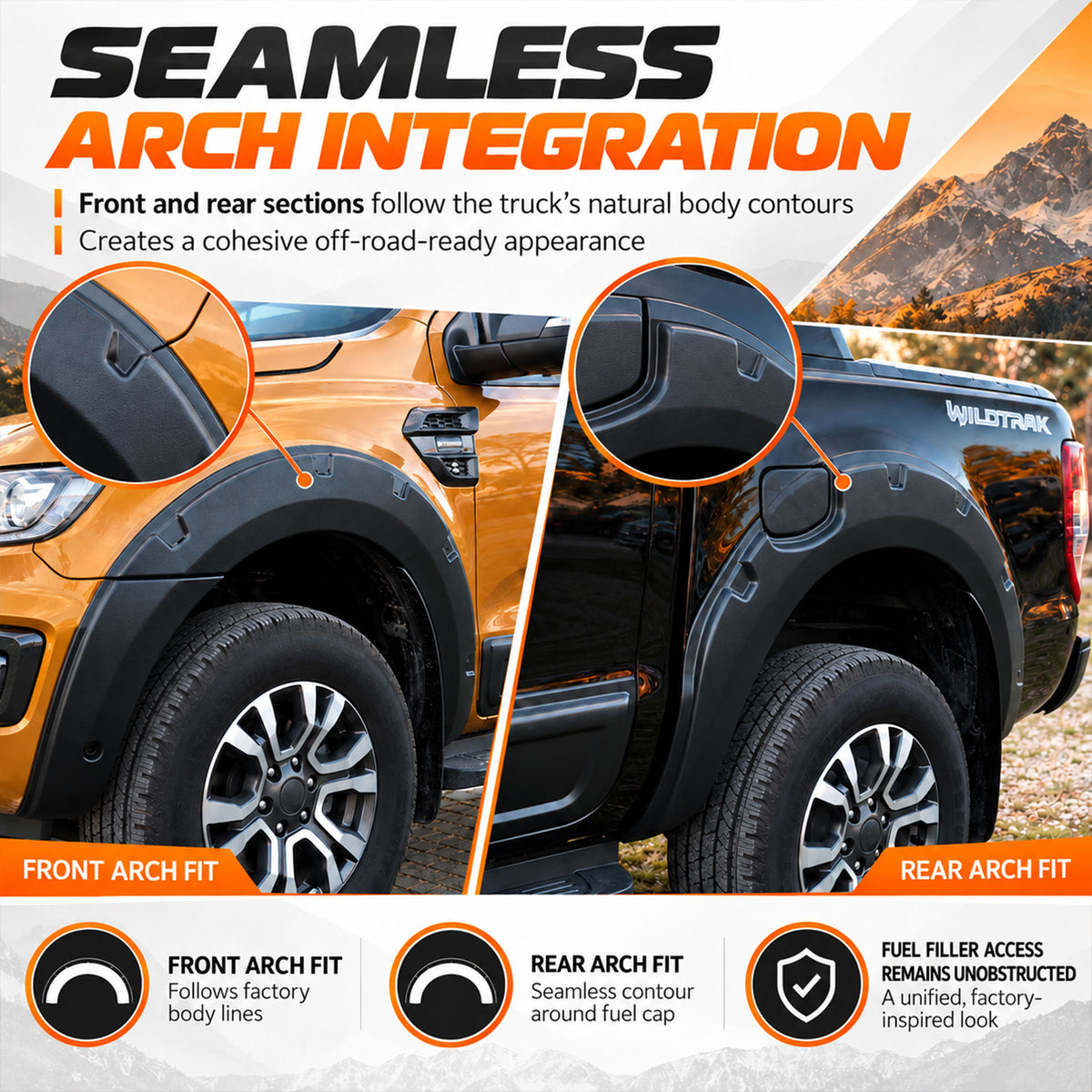 Wheel Arch Trims for Ford Ranger Wildtrak 2015-2022 6pc Black ABS Kit