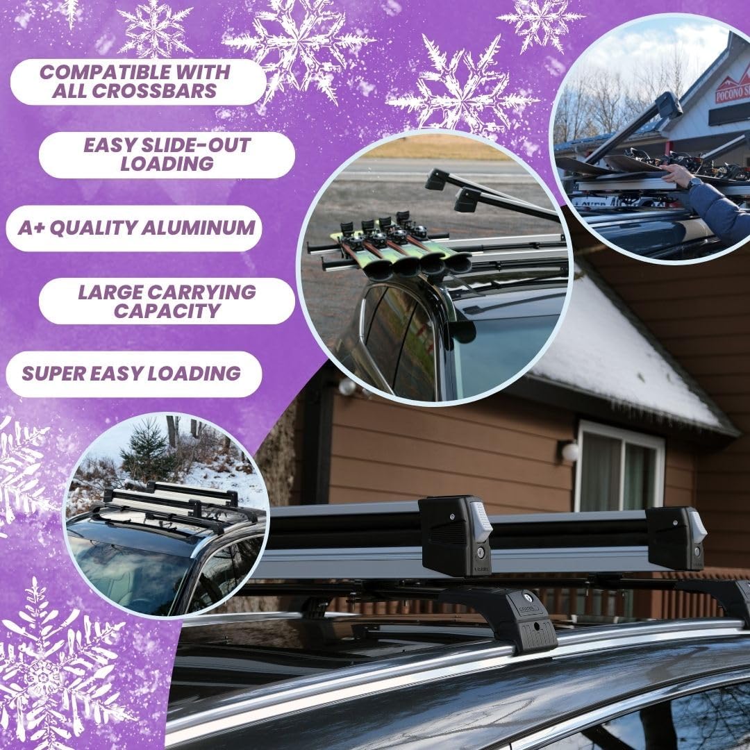 Premium Sliding Ski & Snowboard Roof Rack 90cm Universal 4 Skis/2 Boards Grey