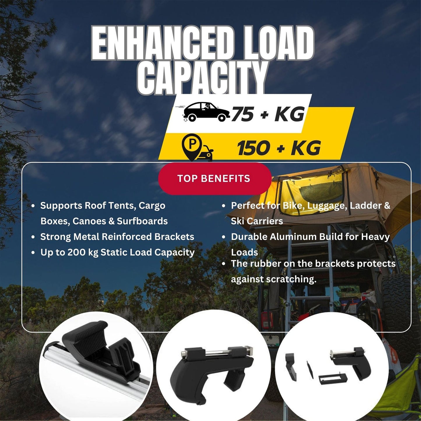 Roof Rack Cross Bars for Volkswagen T5 Transporter Cargo 2003-2015 Rail Carrier for Roof Tents 2 Pcs Grey