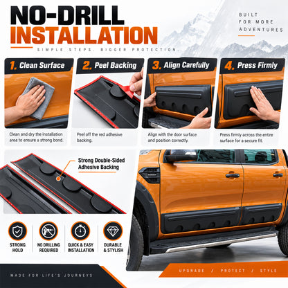 Side Door Cladding for Ford Ranger 2015-2022 4pc Black ABS Body Mouldings