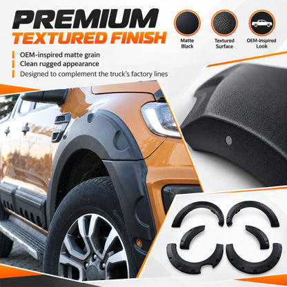 Wheel Arch Trims for Ford Ranger Wildtrak 2015-2022 6pc Black ABS Kit