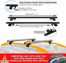 Roof bars fitted to open raised roof rails