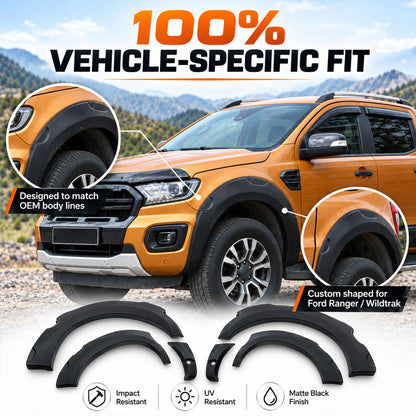 Wheel Arch Trims for Ford Ranger Wildtrak 2015-2022 6pc Black ABS Kit