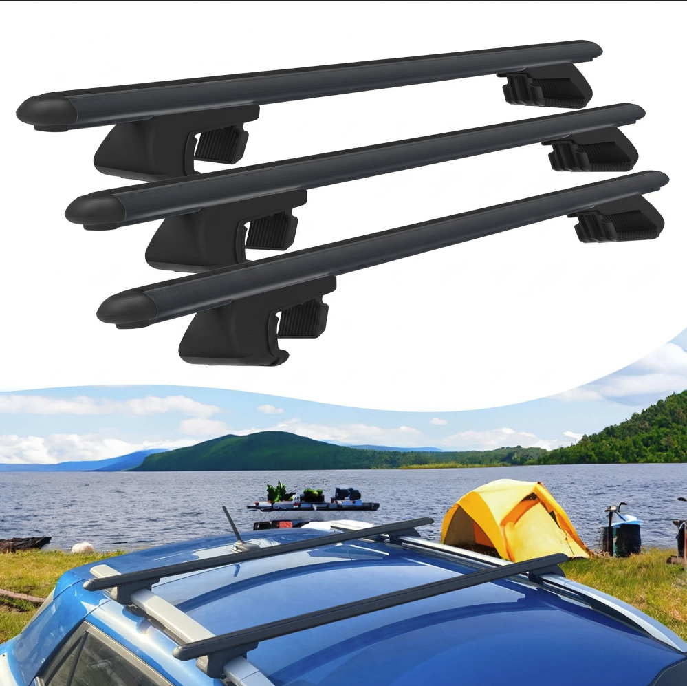 Roof Rack Cross Bars for Volkswagen T5 Transporter Cargo 2003-2015 3 Pcs Black