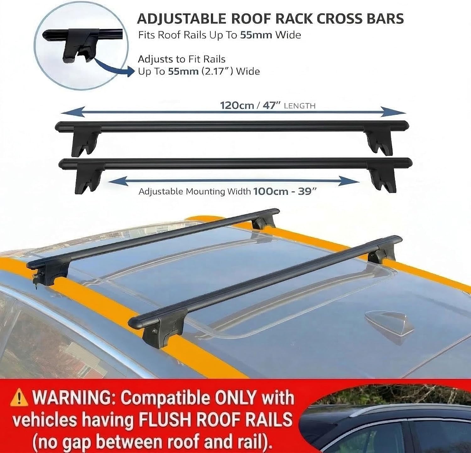 Roof bars fitted to flush closed roof rails