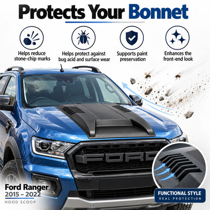 Bonnet Protector Scoop for Ford Ranger 2015-2022 Matte Black Stone Guard