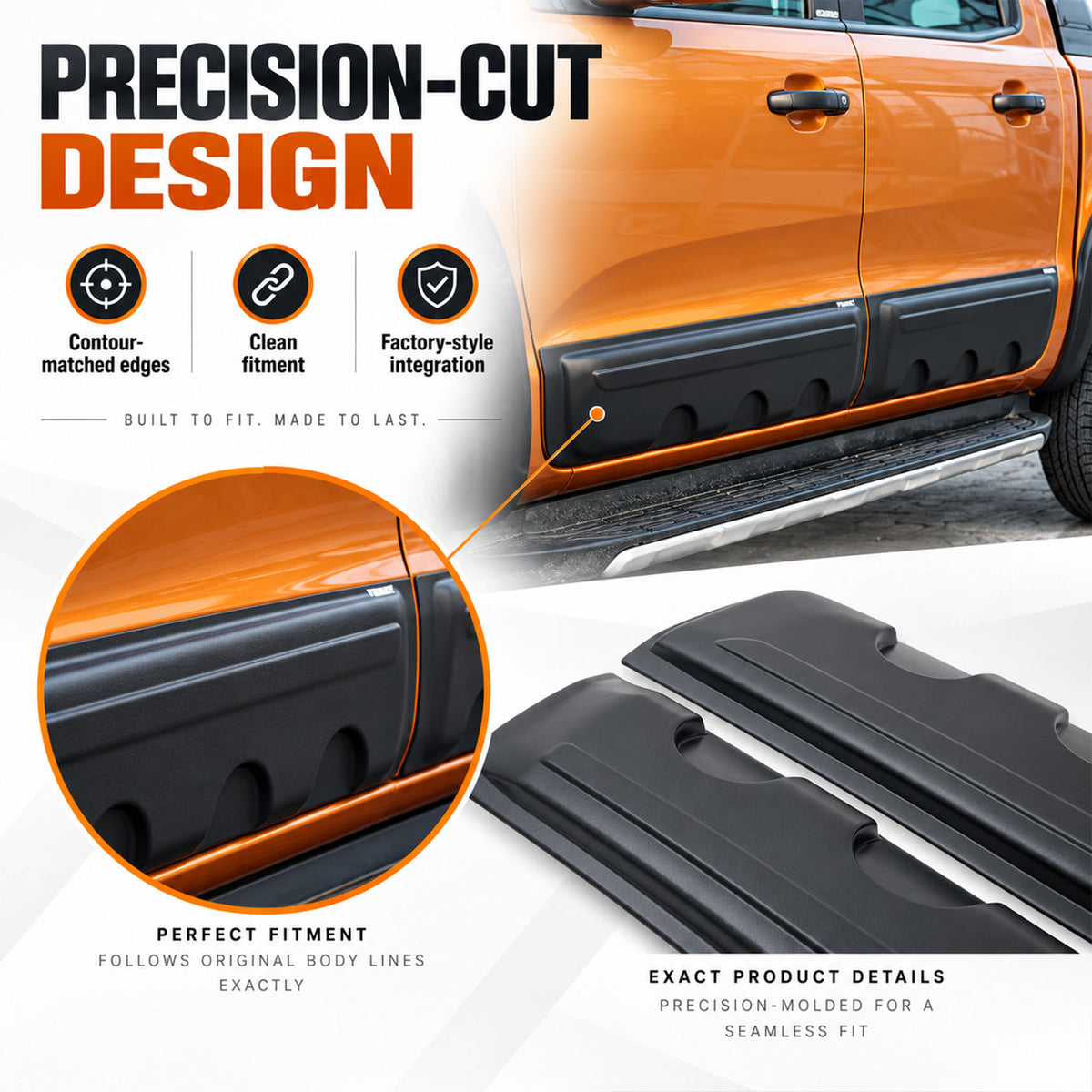 Side Door Cladding for Ford Ranger 2015-2022 4pc Black ABS Body Mouldings