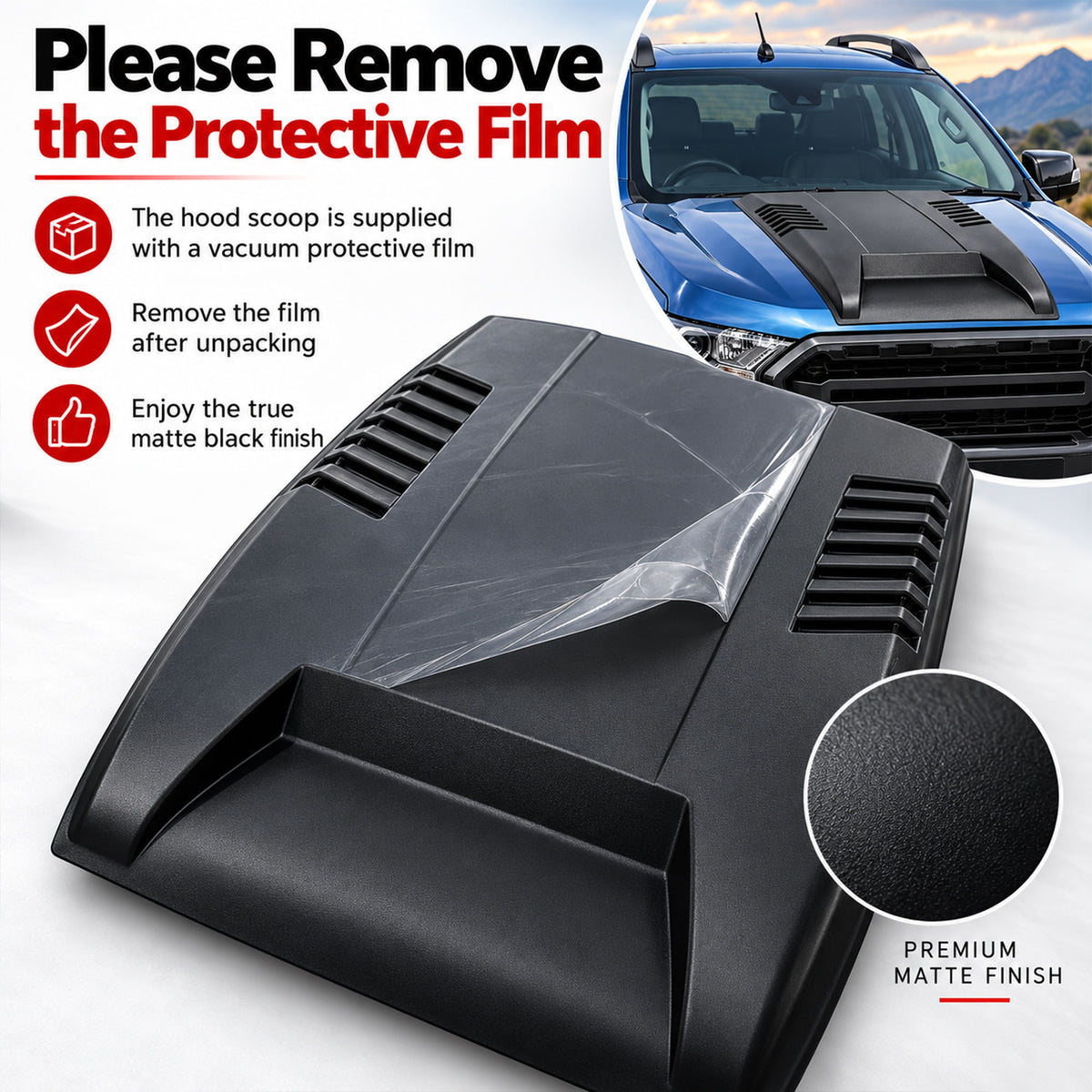 Bonnet Protector Scoop for Ford Ranger 2015-2022 Matte Black Stone Guard