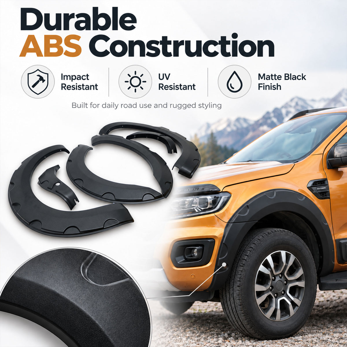 Wheel Arch Trims for Ford Ranger Wildtrak 2015-2022 6pc Black ABS Kit