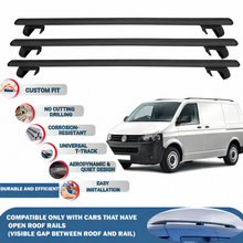 Roof Rack Cross Bars for Volkswagen T5 Transporter Cargo 2003-2015 3 Pcs Black