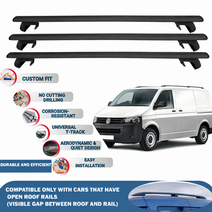Roof Rack Cross Bars for Volkswagen T5 Transporter Cargo 2003-2015 3 Pcs Black