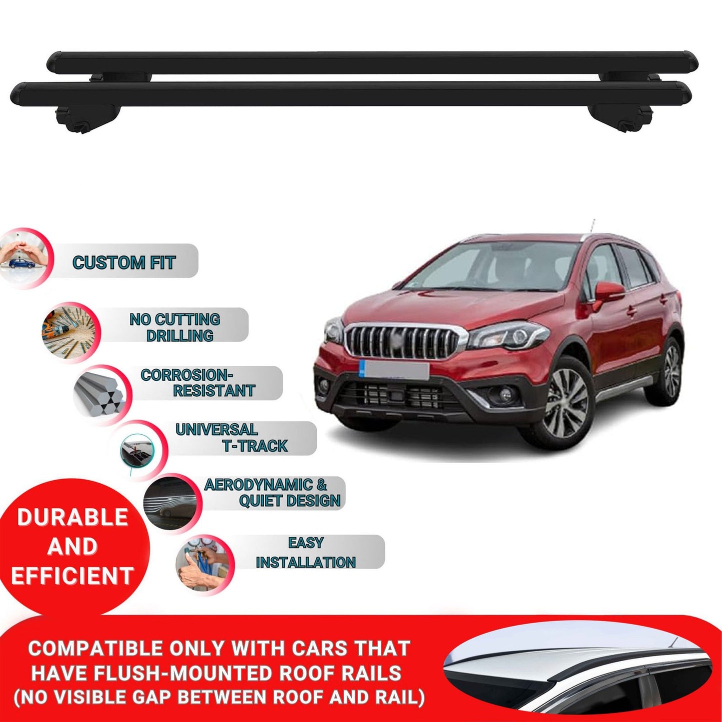 Roof Bars For Suzuki S-Cross 2013-2021 Roof Rack Cross Bars 2 Pcs Black