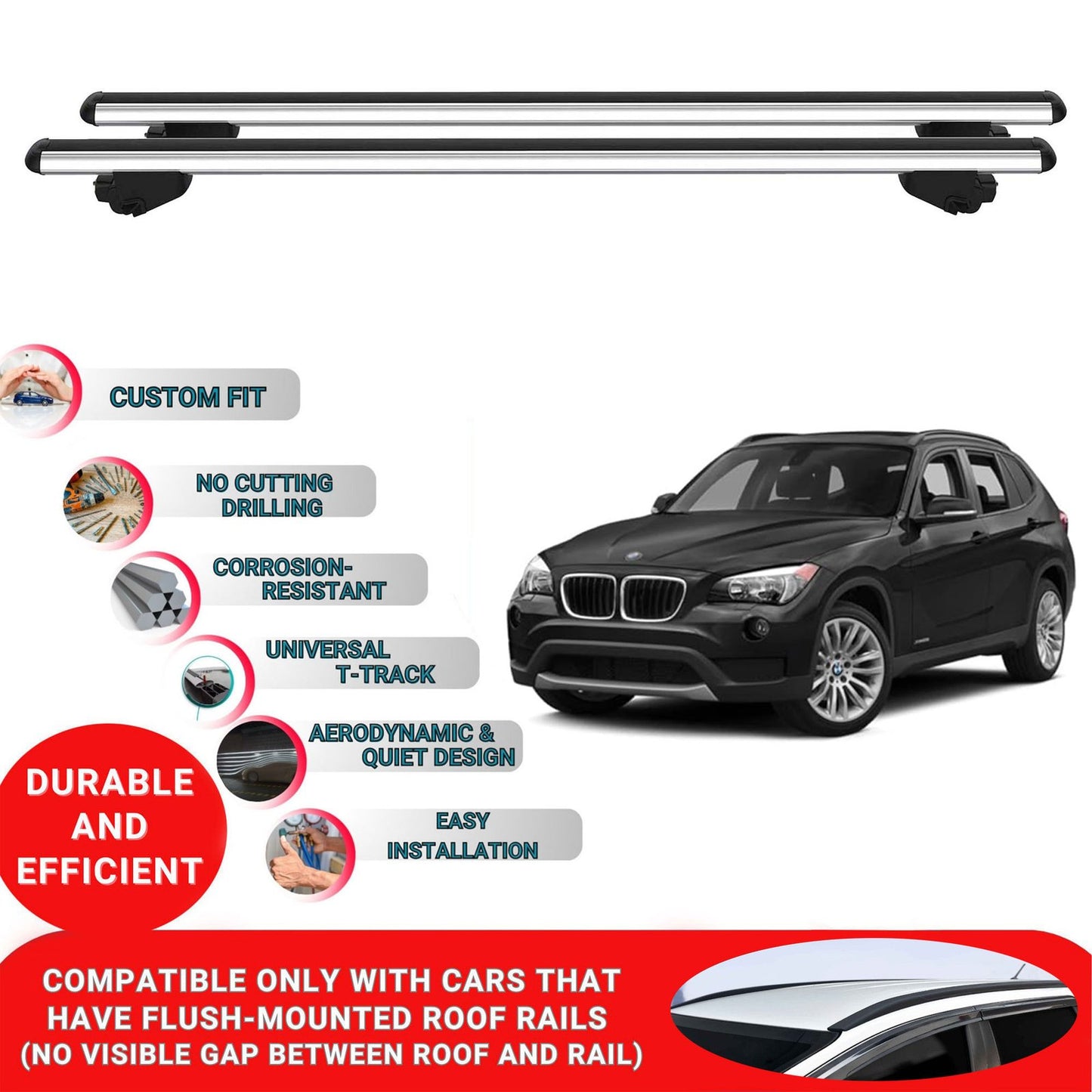 Roof Bars For Bmw X1 E84 2009-2014 Roof Rack Cross Bars 2 Pcs Grey