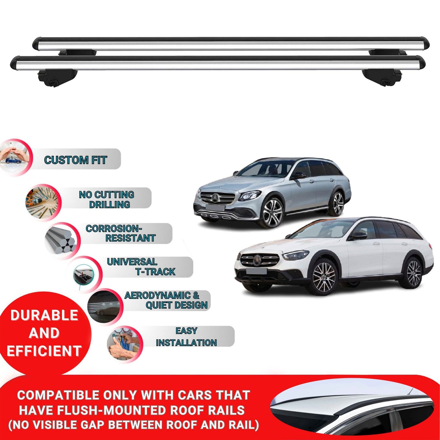 Roof Bars For Mercedes E-Class W213 2017-2023 Roof Rack Cross Bars 2 Pcs Grey