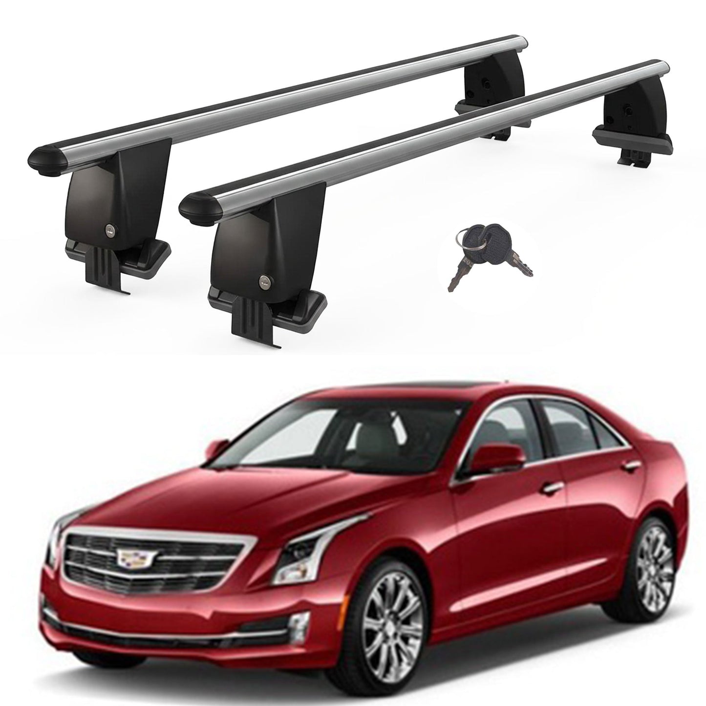 Roof Bars For Cars Without Rails For Cadillac Ats Saloon 2013-2019 Lockable Grey 2 Pcs