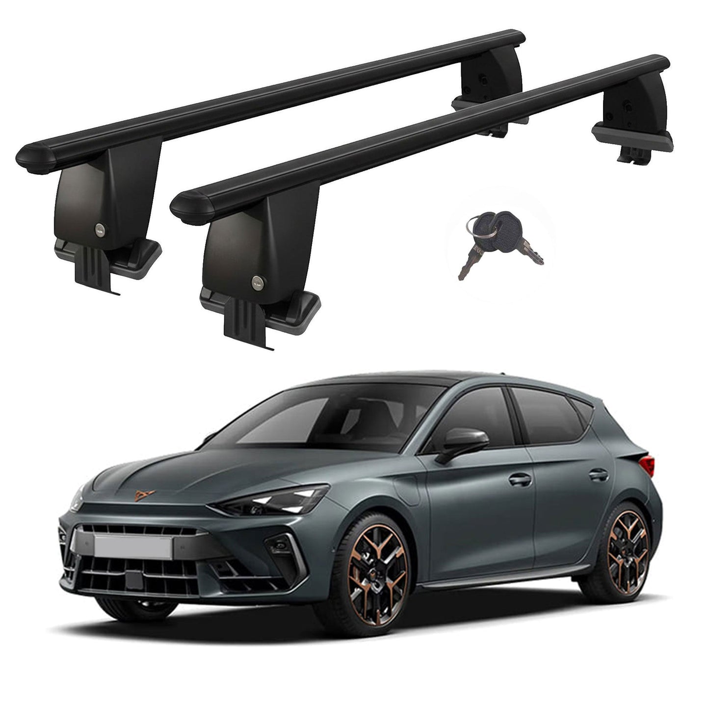 Roof Bars For Cars Without Rails For Cupra Leon Iv Mk4 Hatch 2020+ Lockable Black 2 Pcs