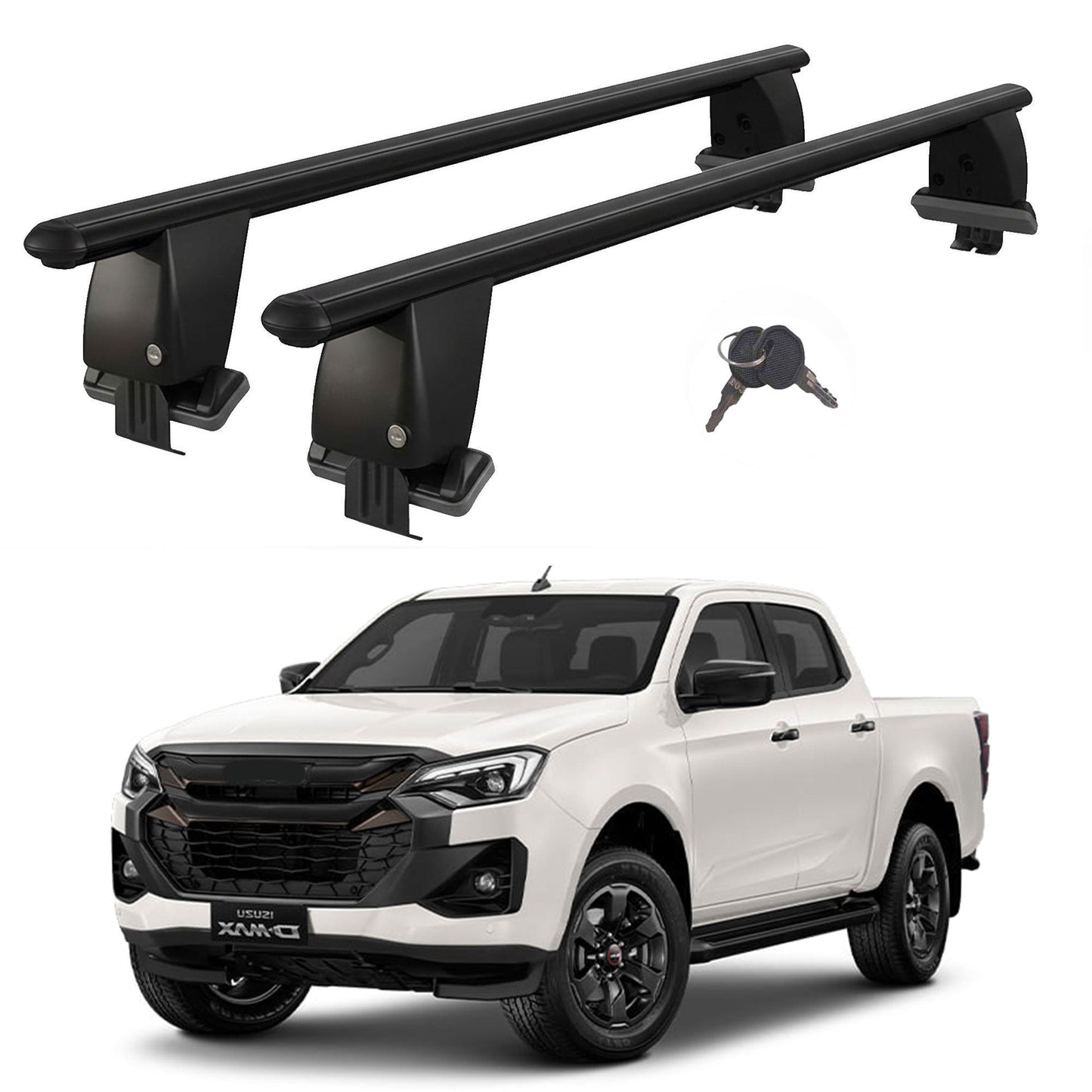 Roof Bars For Cars Without Rails For Isuzu D-Max 2019+ Lockable Black 2 Pcs