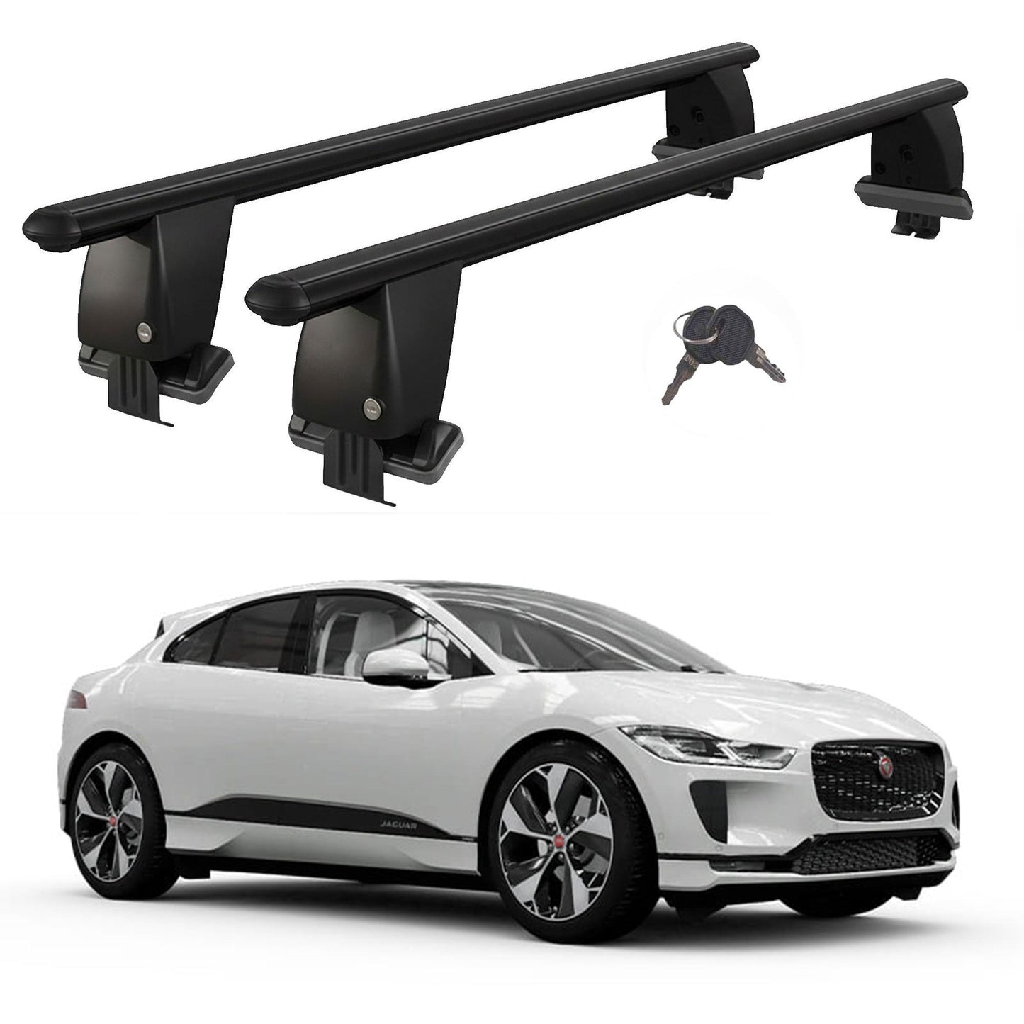 Roof Bars For Cars Without Rails For Jaguar I-Pace 2018+ Lockable Black 2 Pcs