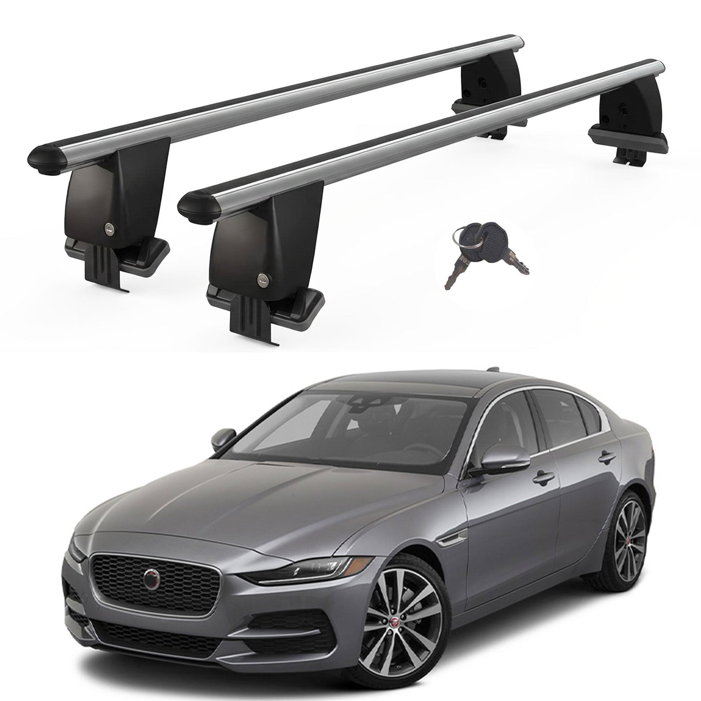 Roof Bars For Cars Without Rails For Jaguar Xe 2015+ Lockable Grey 2 Pcs