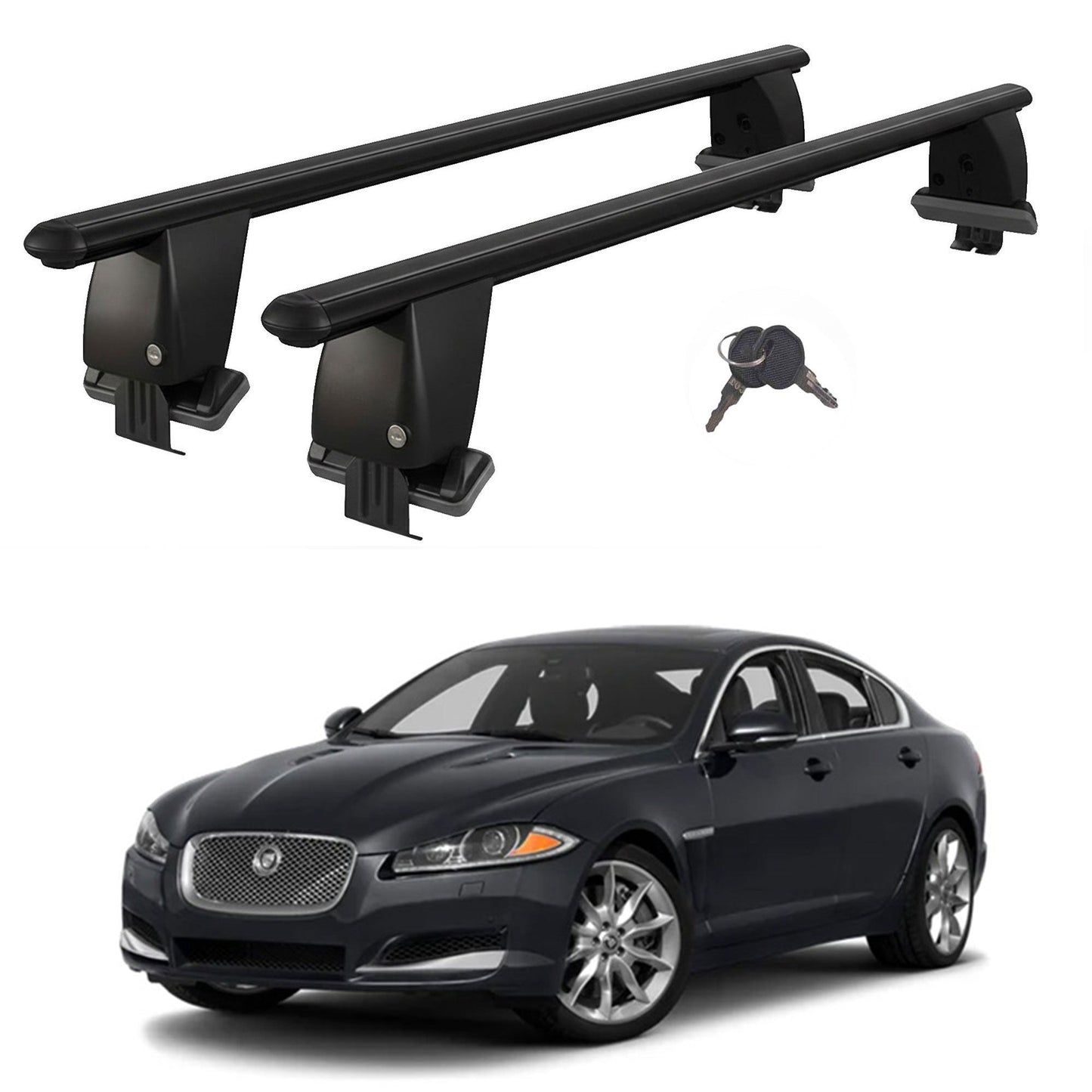Roof Bars For Cars Without Rails For Jaguar Xf X250 2008-2015 Lockable Black 2 Pcs