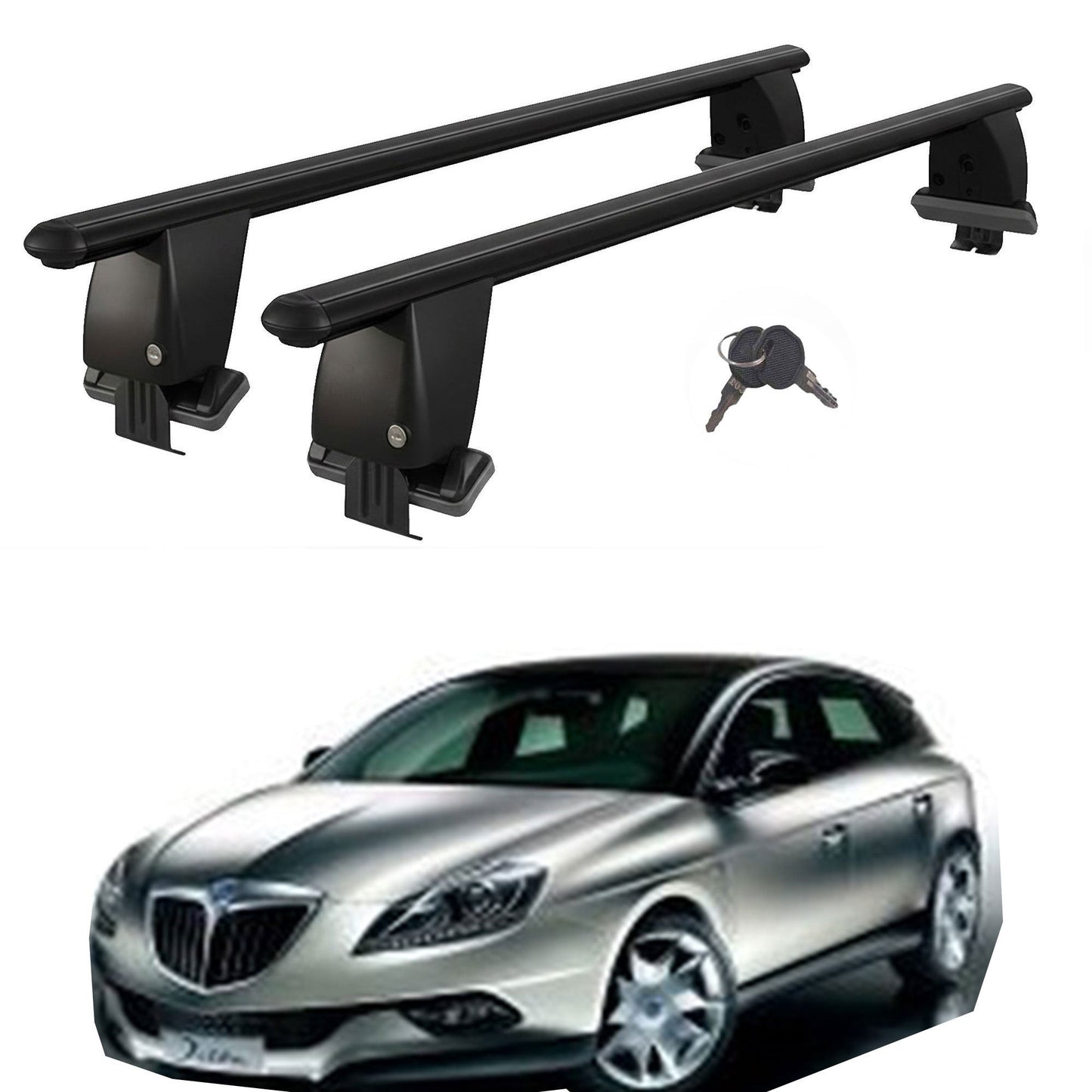 Roof Bars For Cars Without Rails For Lancia Delta III 2008-2015 Lockable Black 2 Pcs