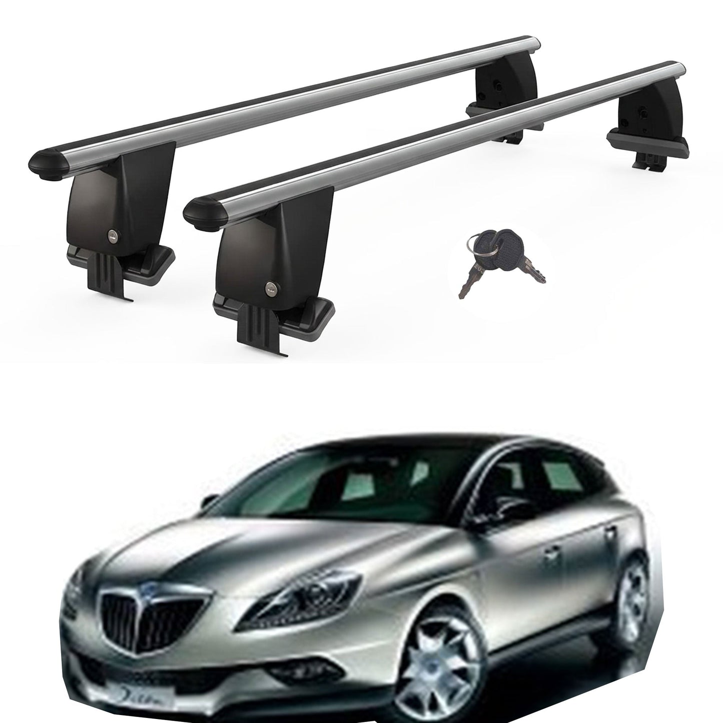 Roof Bars For Cars Without Rails For Lancia Delta III 2008-2015 Lockable Grey 2 Pcs