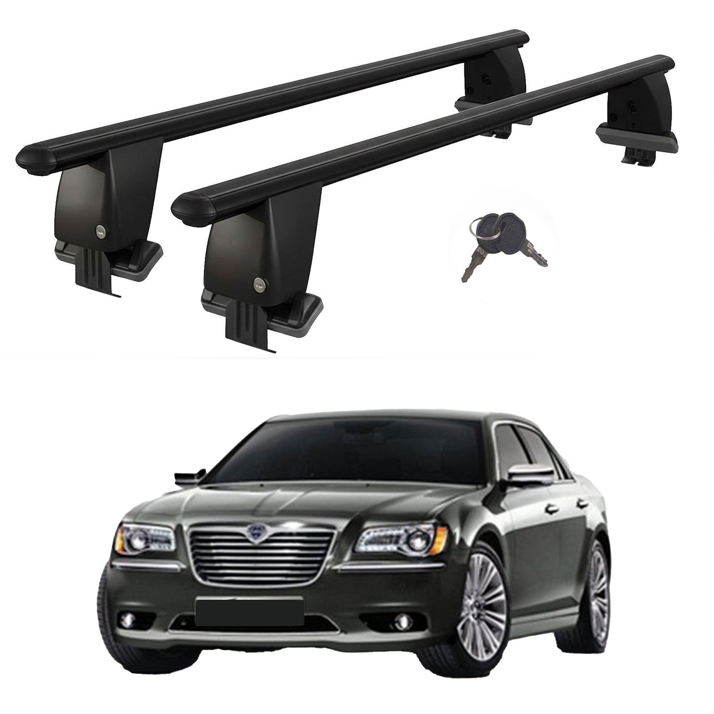 Roof Bars For Cars Without Rails For Lancia Thema 2011-2014 Lockable Black 2 Pcs