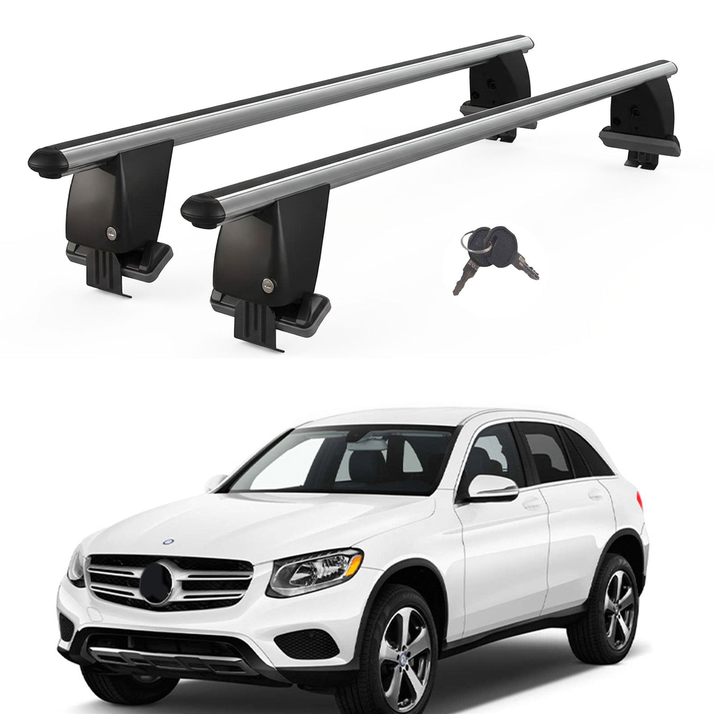 Roof Bars For Cars Without Rails For Mercedes Glc X253 2015-2020 Lockable Grey 2 Pcs