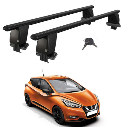 Roof Bars For Cars Without Rails For Nissan New Micra K13 2014+ Lockable Black 2 Pcs