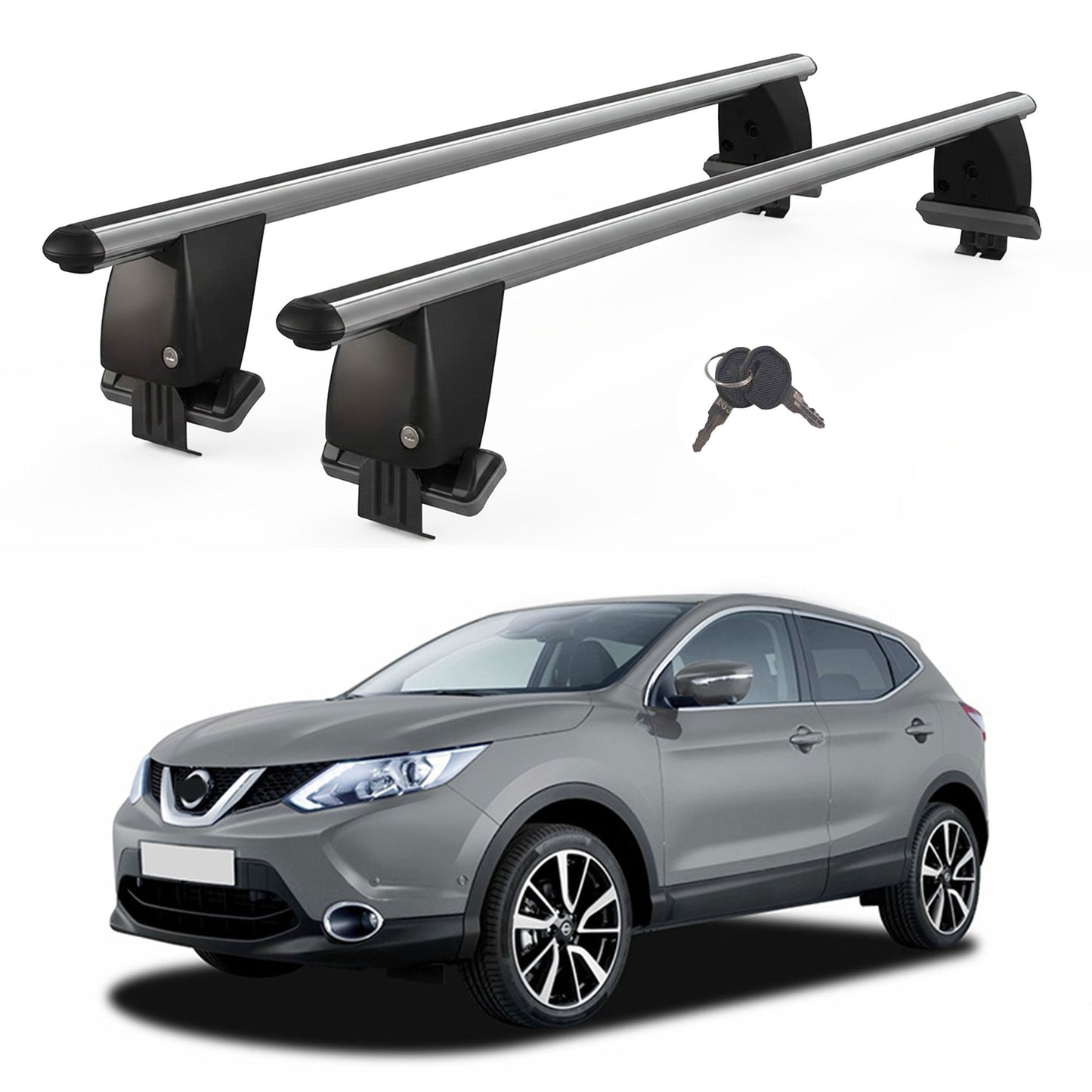 Roof Bars For Cars Without Rails For Nissan Qashqai/Dualis J11 2014-2017 Lockable Grey 2 Pcs