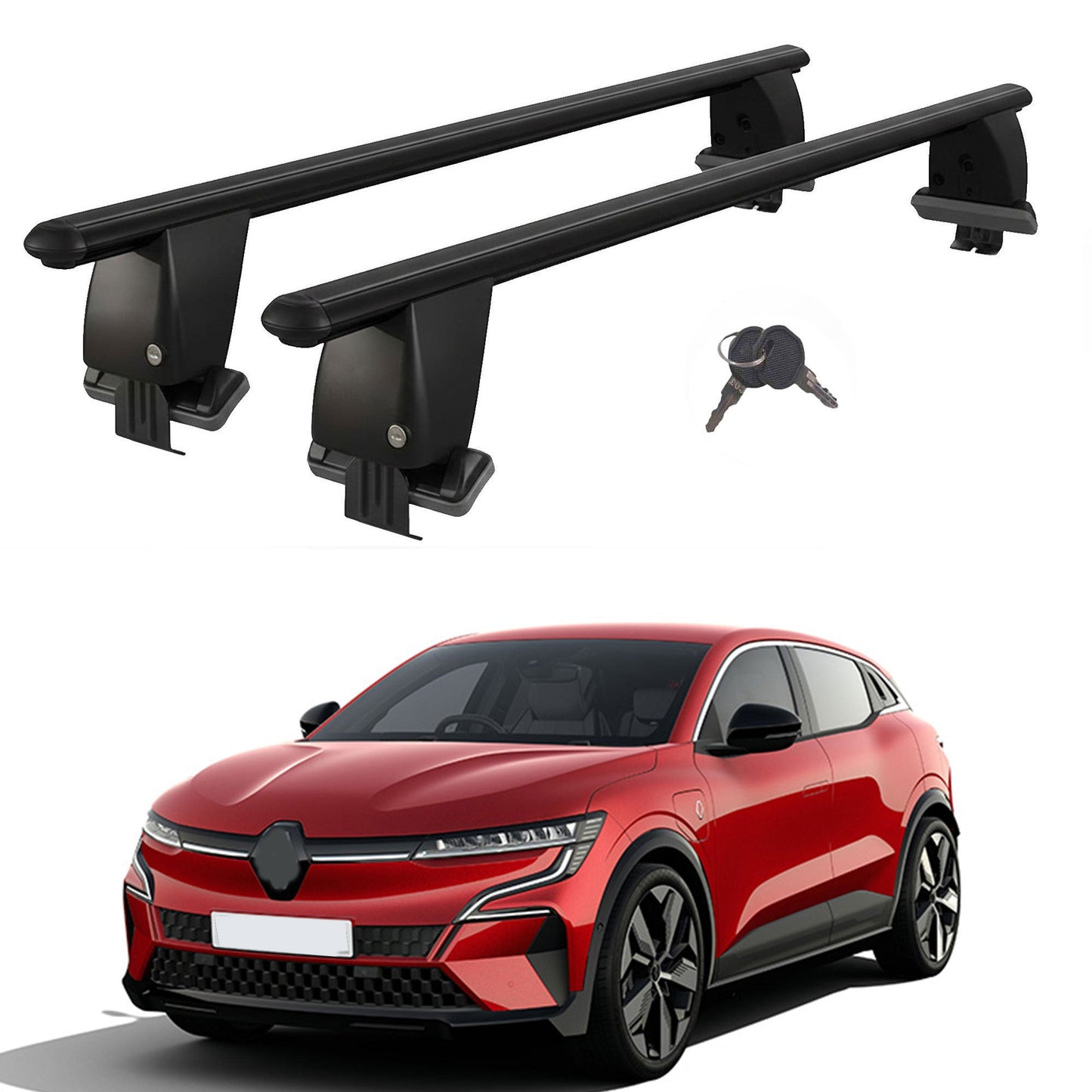 Roof Bars For Cars Without Rails For Renault Megane E-Tech 2021+ Lockable Black 2 Pcs