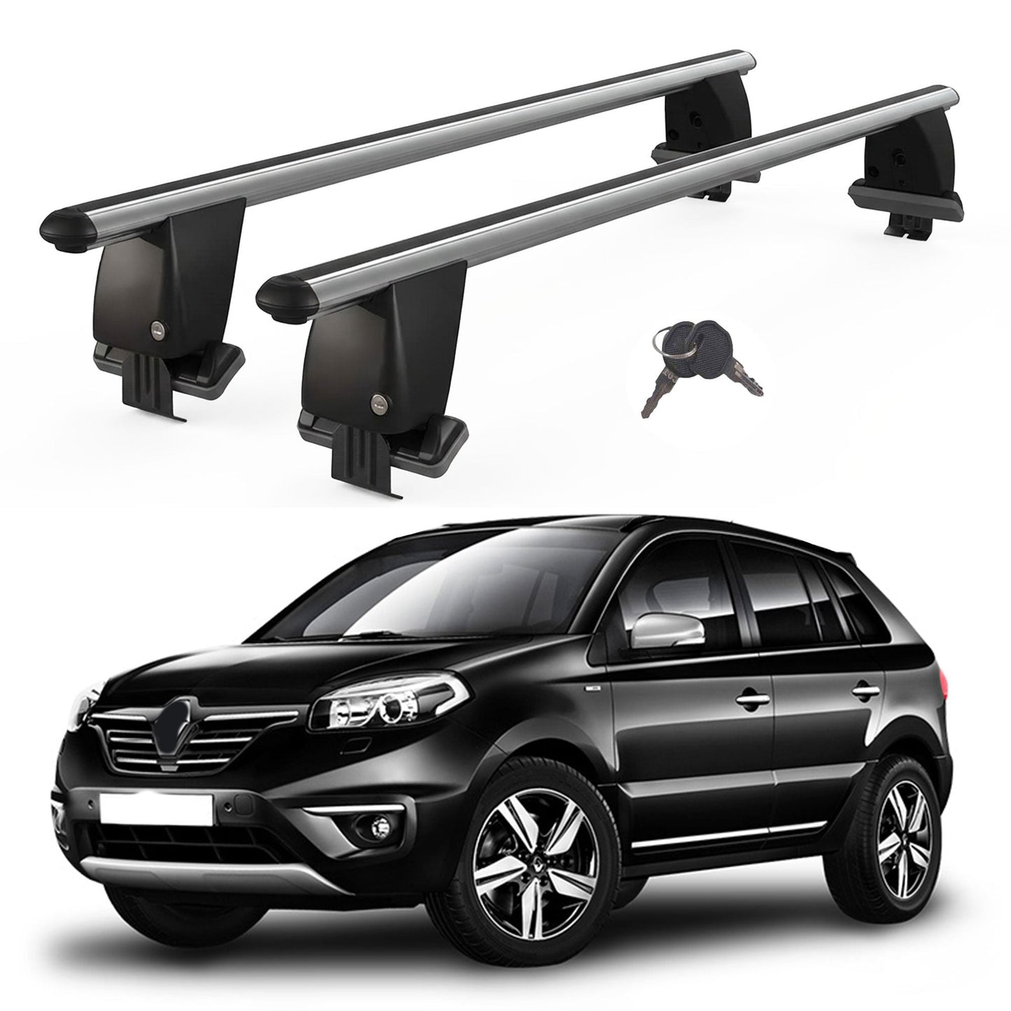 Roof Bars For Cars Without Rails For Renault Koleos 2008-2016 Lockable Grey 2 Pcs