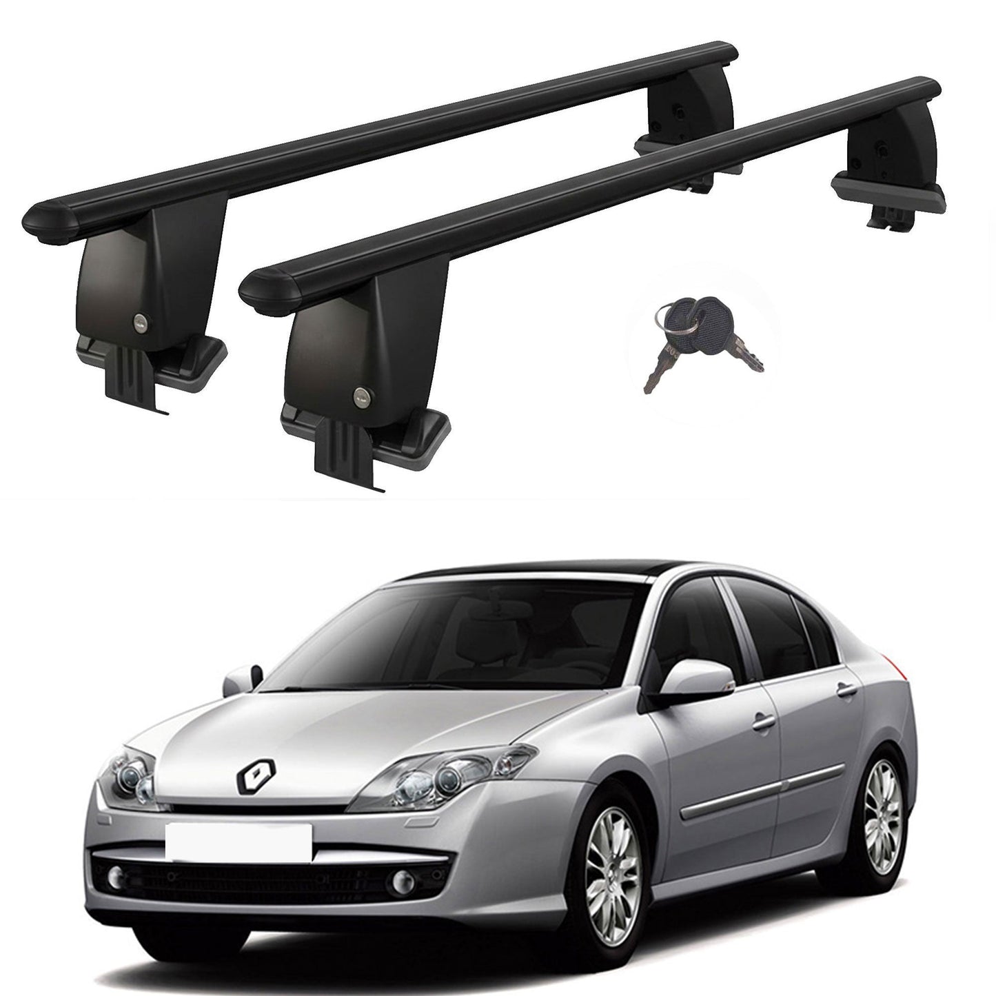 Roof Bars For Cars Without Rails For Renault Laguna III 2008+ Lockable Black 2 Pcs