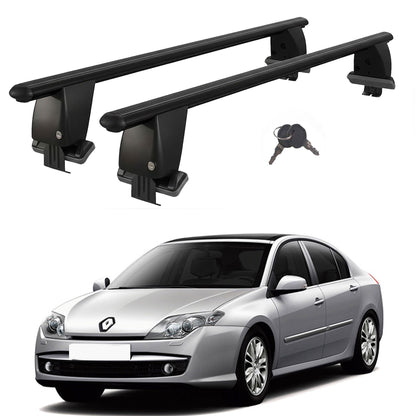 Roof Bars For Cars Without Rails For Renault Laguna III 2008+ Lockable Black 2 Pcs