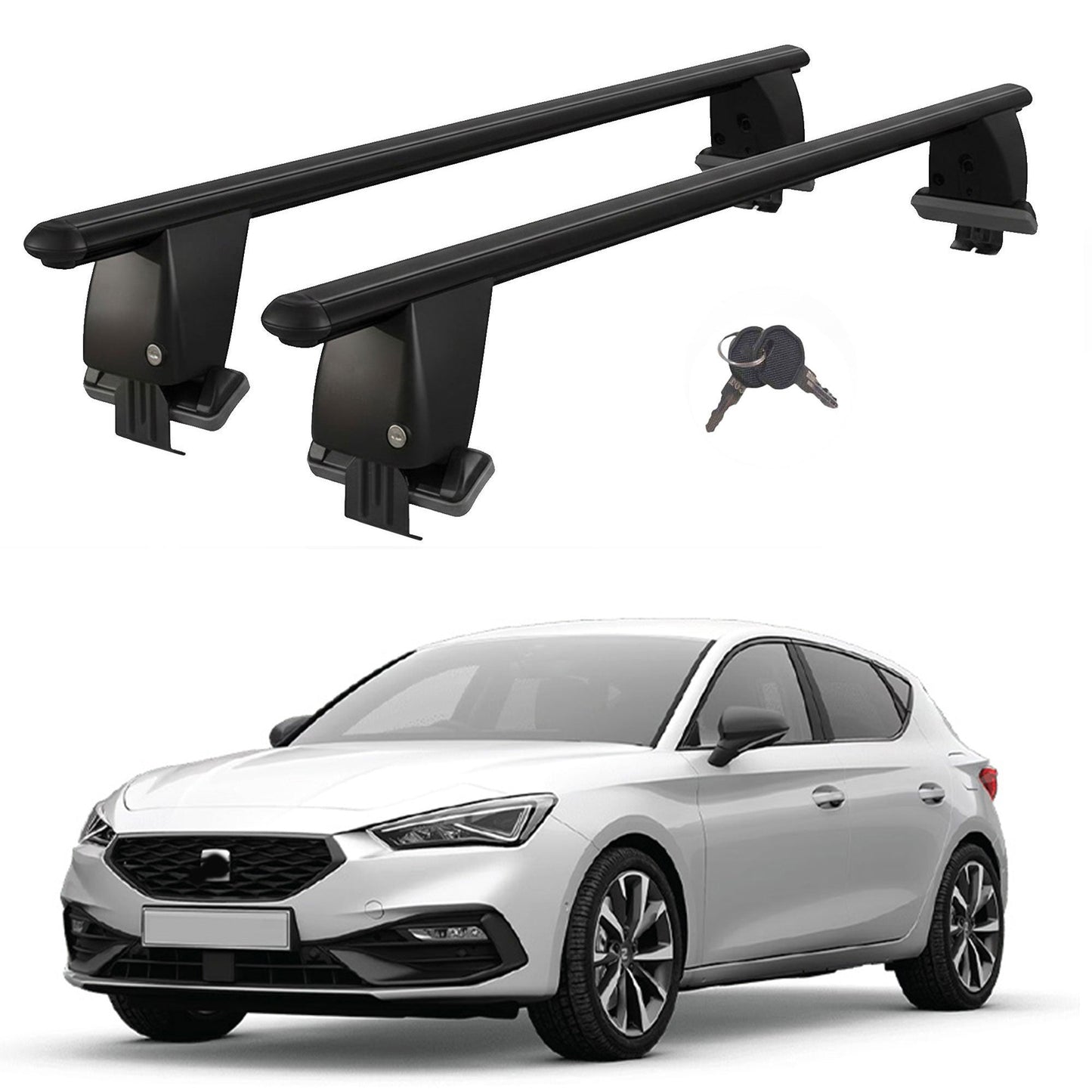 Roof Bars For Cars Without Rails For Seat Leon IV Mk4 2020+ Lockable Black 2 Pcs
