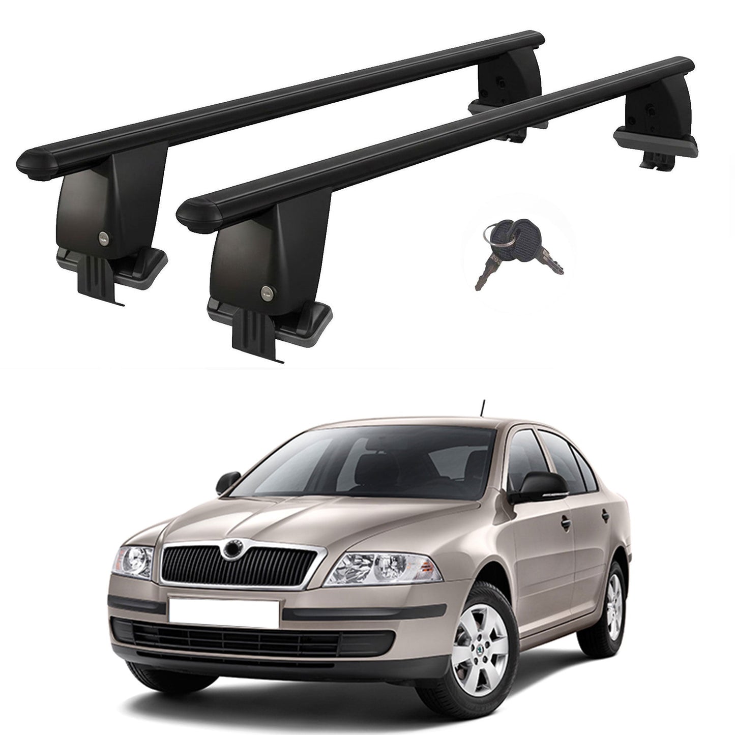 Roof Bars For Cars Without Rails For Skoda Octavia II 1Z 2008-2013 Lockable Black 2 Pcs