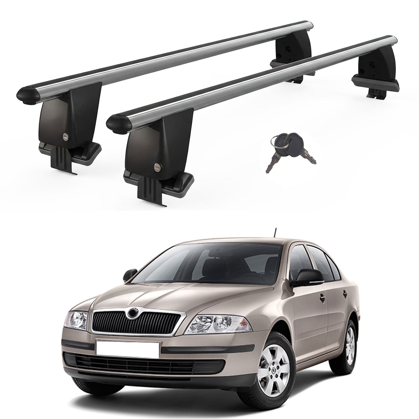 Roof Bars For Cars Without Rails For Skoda Octavia II 1Z Estate 2008-2013 Lockable Grey 2 Pcs