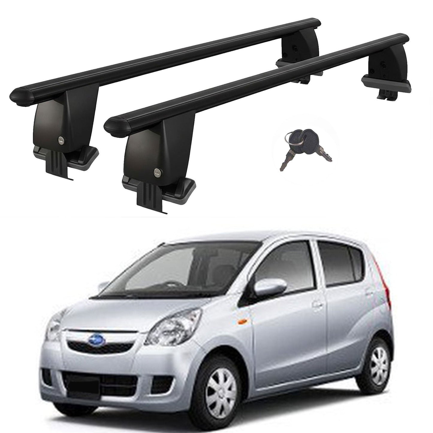 Roof Bars For Cars Without Rails For Subaru Pleo 2007-2018 Lockable Black 2 Pcs