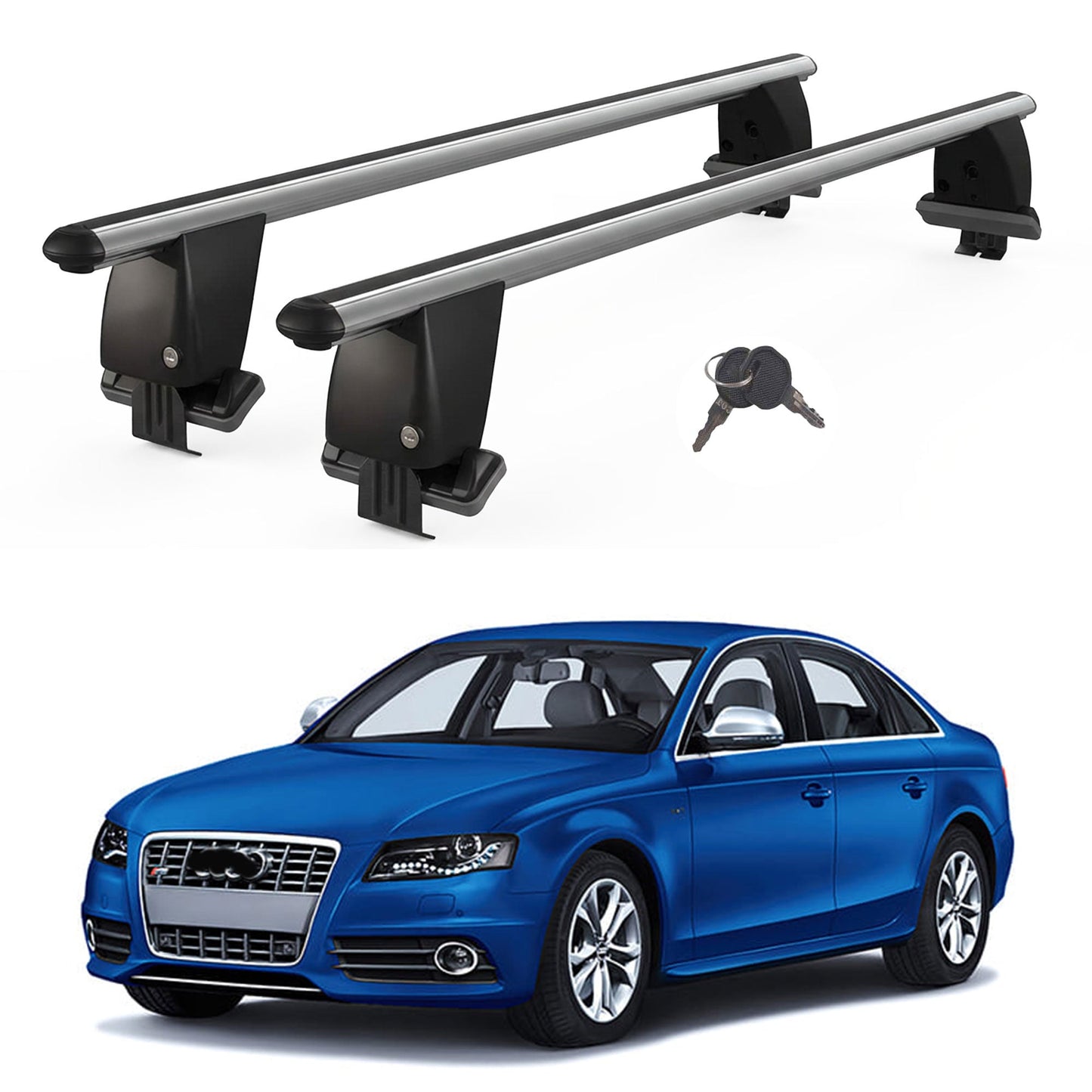 Roof Bars For Cars Without Rails For Audi A4 B8/8K 2007-2012 Lockable Grey 2 Pcs