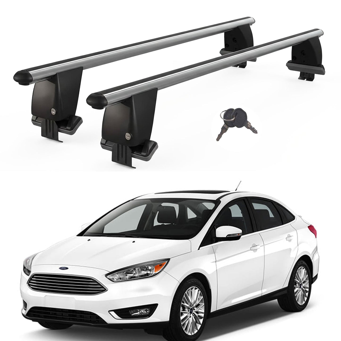 Roof Bars For Cars Without Rails For Ford Focus III 2018+ Lockable Grey 2 Pcs